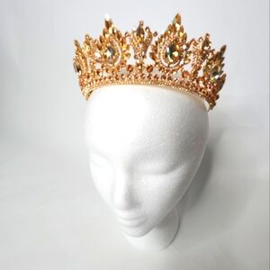Bridal Gold Toned Crown Headpiece Rhinestones